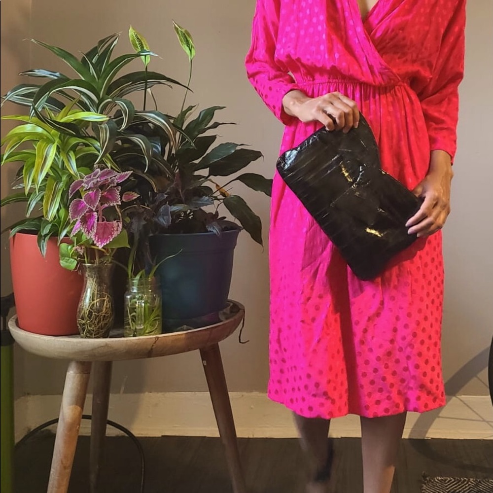 Beautiful vintage pop of pink silk dress! Polk a dot detail (bag not for sale)